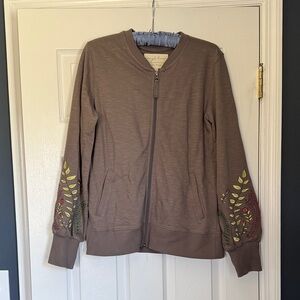 evy's tree Taupe Zip Bomber Jacket with Embroidered Sleeves